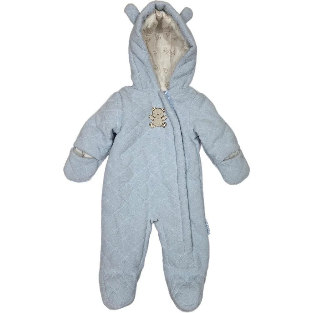 Wippette Baby Boys 0-3M Blue Quilted Fleece Hooded Zip Pram Suit